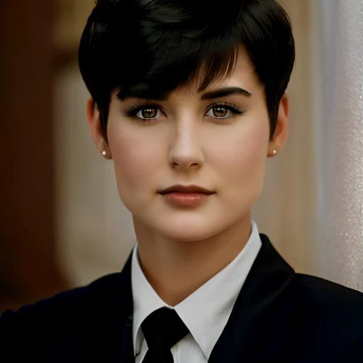 ((full body)) <lora:DemiMooreYoungv2Lora:1> woman with short hair wearing a U.s. military uniform,beautiful girl, high detail skin, high detail eyes, high detail hair,