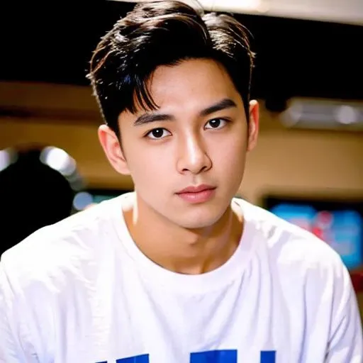 best quality, ultra high res, (photorealistic:1.4), masterpiece, blurry background ,gym, solo,1 boy,Young man ,standing,white skin, white t-shirt, posing, looking at viewer , face focus,<lora:china_idol2.2-000001:0.66>