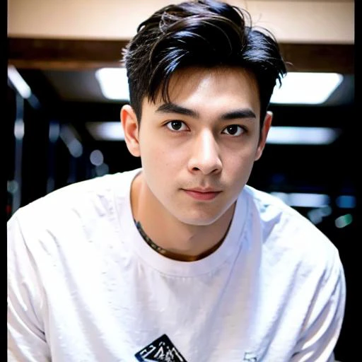 best quality, ultra high res, (photorealistic:1.4), masterpiece, blurry background ,gym, solo,1 boy,Young man ,standing,white skin, white t-shirt, posing, looking at viewer , face focus,<lora:china_idol2.2-000001:0.65>