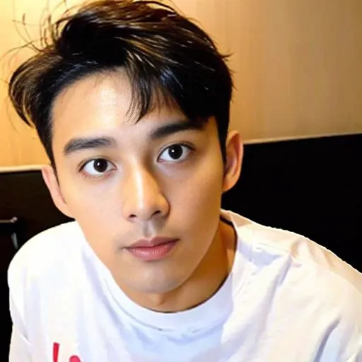best quality, ultra high res, (photorealistic:1.4), masterpiece, Kodak portra 400, blurry background , gym, (face Focus:1.3),1boy ,white skin, white t-shirt, posing, looking at viewer ,face focus <lora:Chinese male idolv3:0.70>