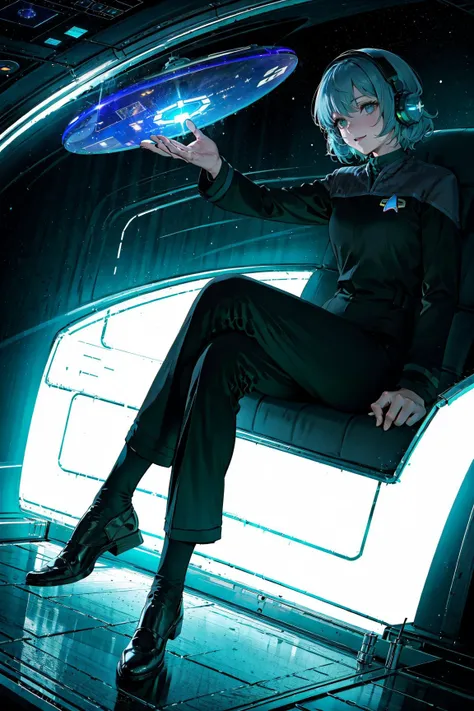 wearing (ds9st science clothes with black pants:1.4)
BREAK
RGB multicolor luminous connected device fixed seated woman operating, (familiar face), (blue theme:1.3),side table, spacecraft, airspeed indicator, altimeter, horizon, heading, direction indicator, altimeter , toggle switches, aircraft control levers, multicolor function displays, seat belts, front protective glass, side protective glass, outer space. (Enlarged photo of spaceship cockpit: 1.5x) smile, A fantasy world, the magnificent and charming Celestia, and a cute world.<lora:Ds9Divi:0.8>