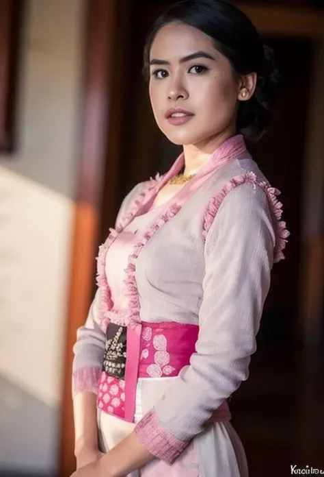 maudyayunda, (pink kebaya), solo focus, posing for a photo, (detailed face), simple white background, masterpiece <lora:maudyayunda:0.9>