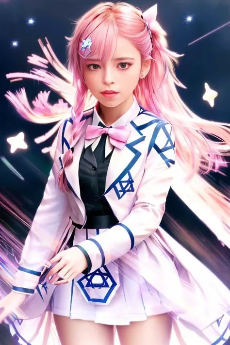 photorealistic, HDR, cinematic photography, cinematic still shot, solo, original, extremely detailed, best quality, highlight, dynamic angle, dynamic position
negev, <lora:negevGirlsFrontline_10:1>, 1girl, pink hair, side_ponytail, white dress, bowtie, (star_of_david:1.4)