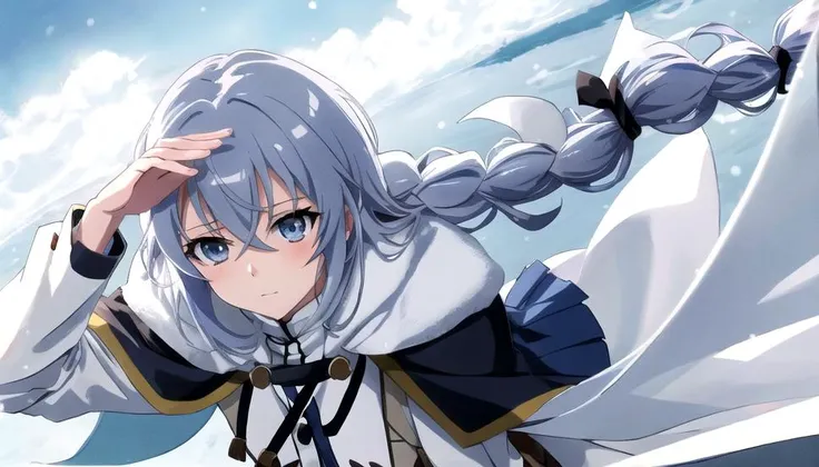 anime artwork (((Ultra-detailed, Hyper-realistic, 8k, highres, masterpiece))),upper body shot,A young woman in a field with a large tre in the background,casting magic,extremely detailed face,<lora:add-detail-xl:1>,Details++,<lora:more_details:0.1>,<lora:More_interesting_backgrounds:0.7>,<lora:extremely_detailed:0.45>,extremely detailed,kkw-Winter,black ribbon,blue eyes,water blue hair,braid,hair between eyes,hair ribbon,long hair,twin braids,very long hairroxy-migurdia,black legwear,black skirt,capelet,jacket,brown jacket,long sleeves,miniskirt,open clothes,open jacket,pleated skirt,skirt,white capelet,white footwear,white jacket,magical staff,<lora:Dark_Particles_Style_SDXL:0.8>,ais-darkpartz, . anime style, key visual, vibrant, studio anime,  highly detailed