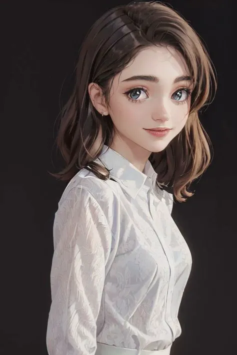 (masterpiece),
n4t4l14d,
smiling, 
white shirt,
HDR, highly detailed, 32k,
((black background)),
  <lora:n4t4l14d:1> n4t4l14d