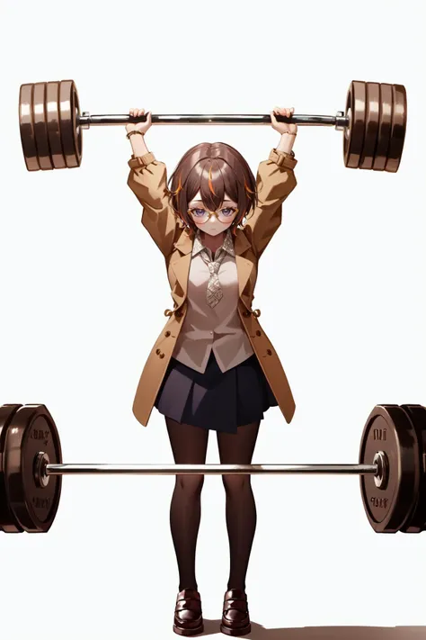 (masterpiece, best quality), intricate details,
1girl, <lora:anya_melfissa_3_outfits:0.8> melfissacasual, collared shirt, short hair, glasses, coat, black skirt, pantyhose, (empty eyes),
squatting, working out, lifting weights, weights,