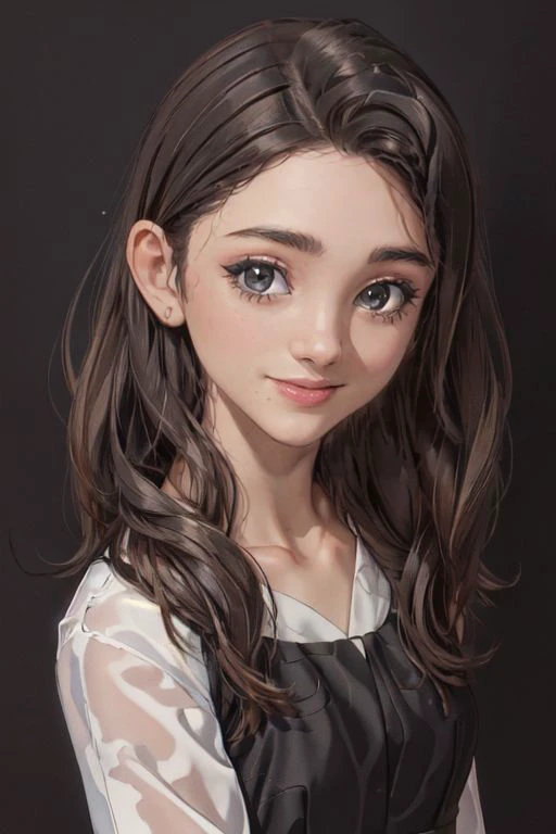 (masterpiece:1.2, best quality), (real picture, intricate details), 1lady, solo, upper body, casual, long hair, minimal makeup, natural fabrics, close-up face, smile, Home simple background,white backgrounid,