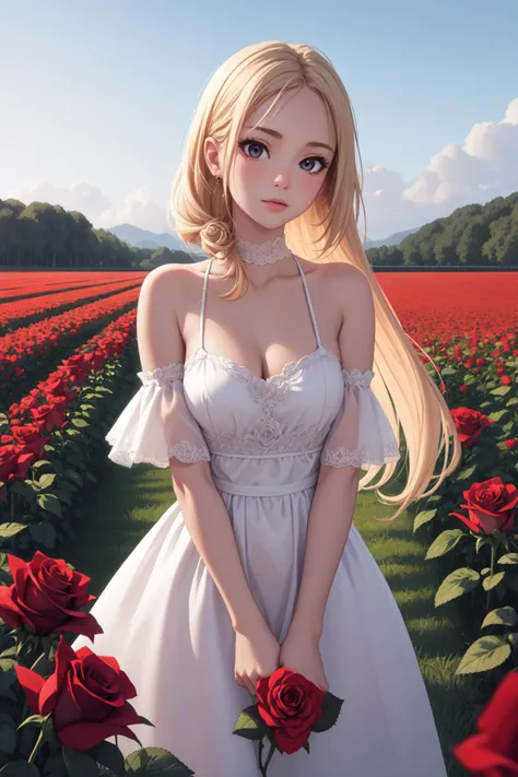 masterpiece, best quality, (1girl:1.2), rose field,