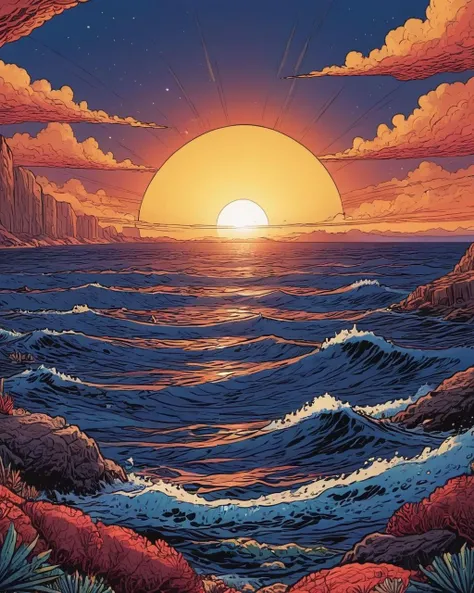 landscape of The Red Sea Crossing, at Blue hour, sunbeam, <lora:Pixel_Comics:1> Pixel_Comics