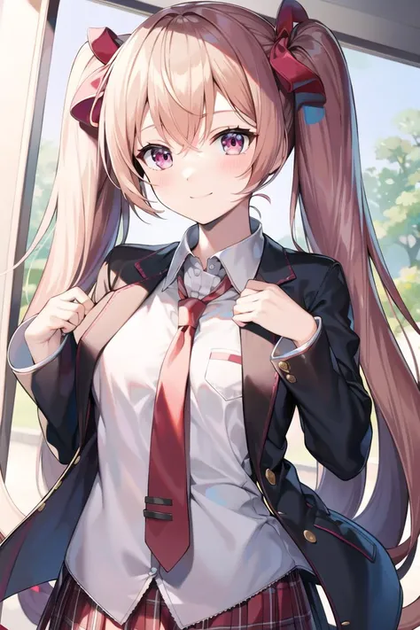 best quality, masterpiece, <lora:sakura_miku-10:NUM>,sakuramikuv1, light smile, school uniform,