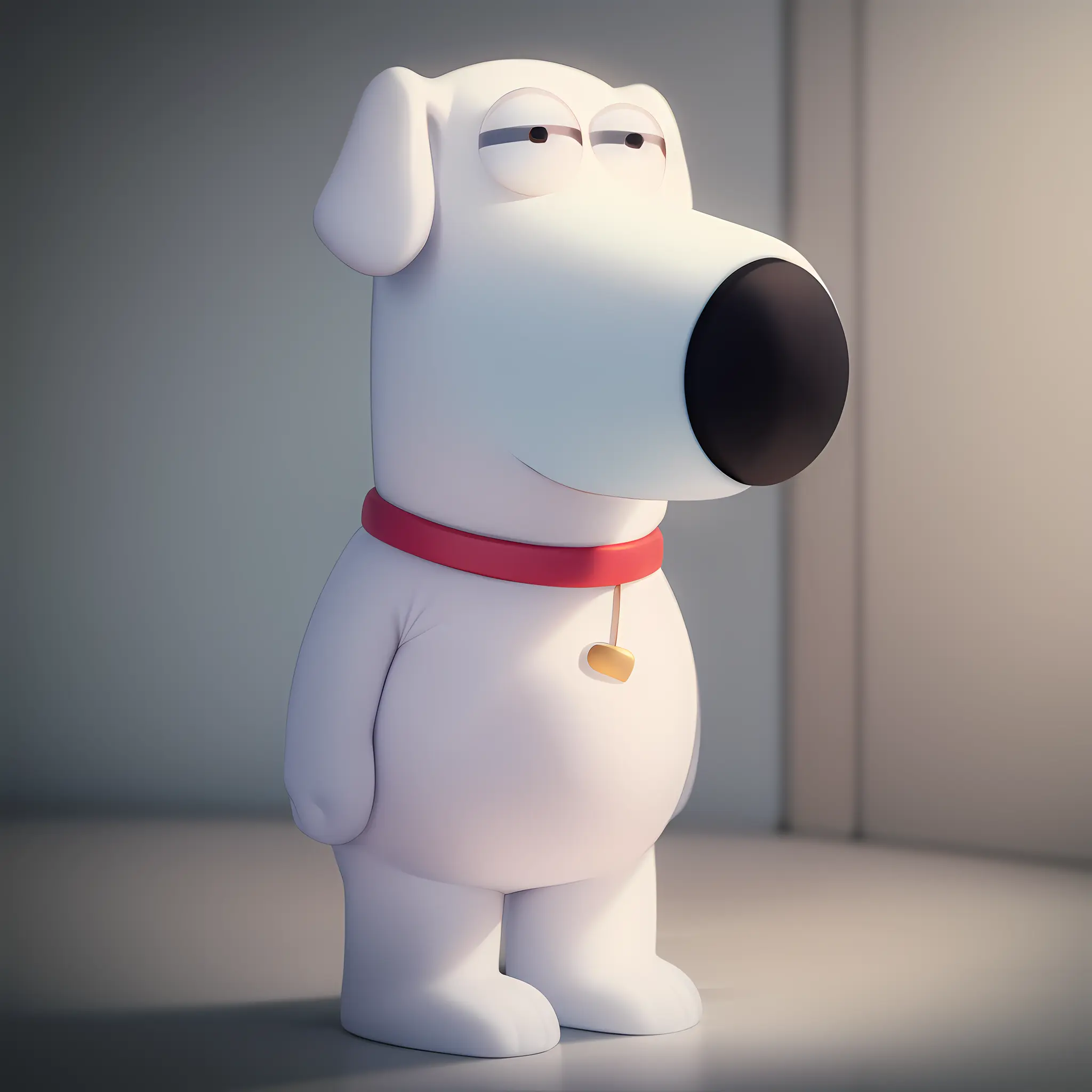 ((masterpiece, best quality)),(complex light), solo, full body, Brian griffin, <lora:TheGooder_Brian_Griffin1-10:0.8>,round eye, dog, standing, red colar,