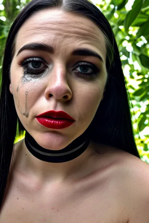 r/collegesluts,photo of an 18-year-old British idol, solo, black hair, choker, (tears, crying), red lips, crying with eyes open, parted lips,<lora:pov oral sex_V1:1> runny makeup, looking at viewer, black eyes, portrait, long hair, realistic, mole, lips, black choker, makeup, lipstick ,upper body,(outdoor,forest background),keylight reflection on eyes,detailed iris,detailed pupil,(best aesthetic:1.2) and (best quality:1.2) and (photorealistic:1.4) and (Realistic:1.4) and detailed skin textures and detailed skin pores and high skin detail, <lora:LCM_LoRA_Weights_SD15å éå¨:0.7>
