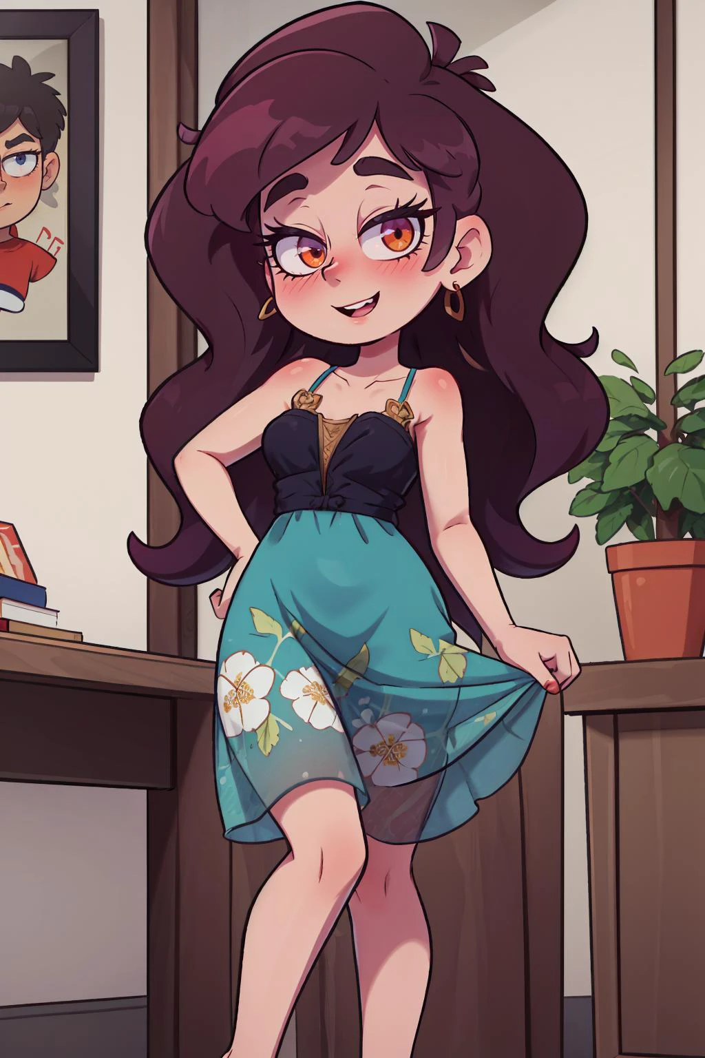 A woman in a vintage-inspired floral dress, her hair styled in loose waves, with a confident and radiant expression, feet out of frame,
masterpiece, best quality, intricate detail, anime screencap, <lora:JS_Cartoon_Style:1> JS_CartoonStyle