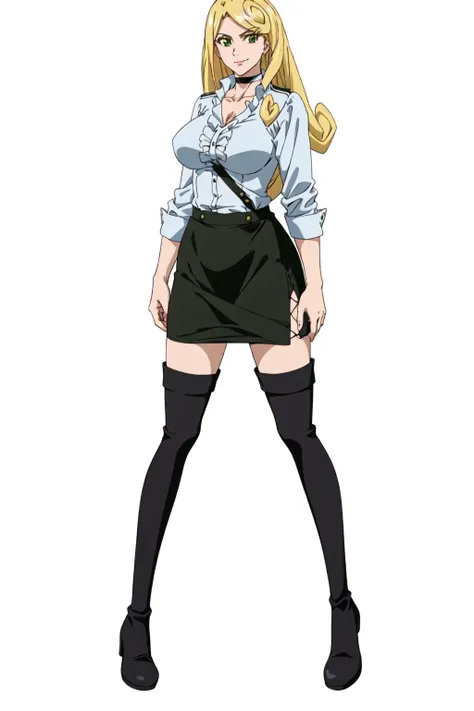 ((masterpiece:2)), ((((best quality:2)))), ((((ultra-detailed:2)))), ((((extremely detailed:2)))), ((((very_high_resolution:2)))), (((eye focus,Character focus, breast focus))), ((highly detailed beautiful face)), ((cinematic lighting)), (((perfect anatomy))), (((((beautiful eyes:1, beautiful face:1, vivid eyes))))), (((anime art:1))), (((((orange eyes))))), ((shiny eyes)), (((((((eyes in highlight))))))), ((((catch light eyes, specular highlight eyes, captivating Eye Reflections)))), (((beautiful detailed yellow eyes))), ((((beautiful and delicate eyes:1)))), ((Sharp Face)), distinct eye, (((((1girl))))), (((close up, POV))), (((grin, Pink eyeliner, seductive smile))), ((slender eyebrows, v-shaped_eyebrows)), ((((slant eyes)))), (gigantic boobs, voluptuous, rounded breast), ((((brouse shirt, black skirt)))), ((necklace, earring, bracelet, Scrunchie)), ((small head)), (((blonde hair, wavy hair, drill hair, forehead, high ponytail, big hair, twin drills, hair intakes, shiny hair))), (((((tall person))))), (hottest chick, very amorous), (((white skin, shiny_skin))), (((nice body, Hourglass body))), (((((slender body, lissome figure, slim body, willowy))))), (slender waist, curvaceous, slim arms), (young,18 years old)