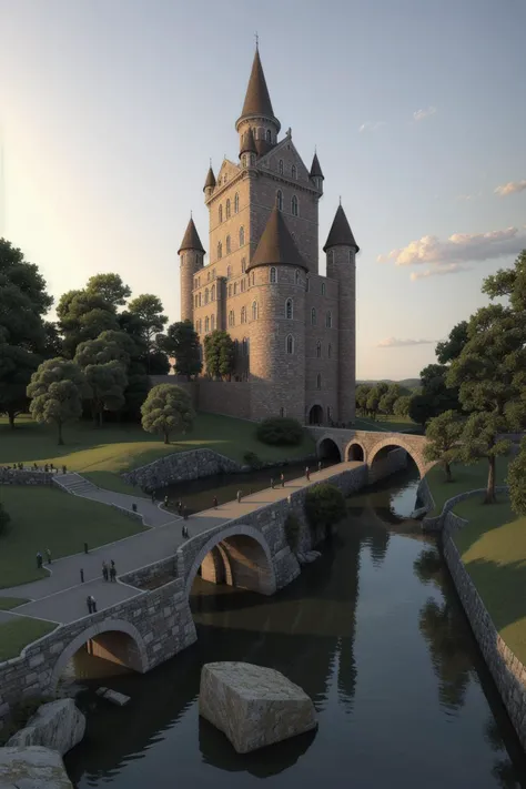 (masterpiece:1.21),(illustration:1.1),best quality,delicate details,refined rendering,Anime style,(Guido Daniele:1.21),comic,(Japan Anime style:1.21),(Menga style:1.21),(Toon style:1.33),professional concept art image of medieval castle on a hill,vineyards,meandering river with stone bridge,autumnal colors,dawn,soft volumetric light,ultra detailled,high resolution,8K,35 mm,trending on artstation,