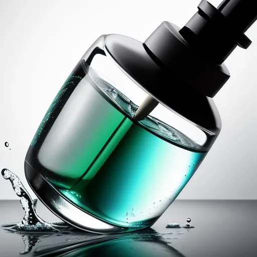 ((masterpiece)),((bestquality)),8k,high detailed,ultra-detailed,photography,award winning,documentary,realistic,crystal clear,8K UHD,high detail,ultrarealistic,cosmetic,green theme,gradient background,gradient,bottle,simple background,liquid,pouring,sparkling,reflection,transparent,shimmering,droplets,texture,reflection,highlights,shadows,macro shot,depth of field,colorful,rich tones,sharp focus,exquisite details,textured surface,smooth edges,subtle highlights,realistic lighting,medium close-up,