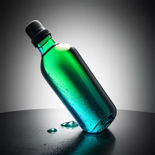 ((masterpiece)),((bestquality)),8k,high detailed,ultra-detailed,photography,award winning,documentary,realistic,crystal clear,8K UHD,high detail,ultrarealistic,cosmetic,green theme, gradient background, gradient, bottle, simple background, liquid, pouring