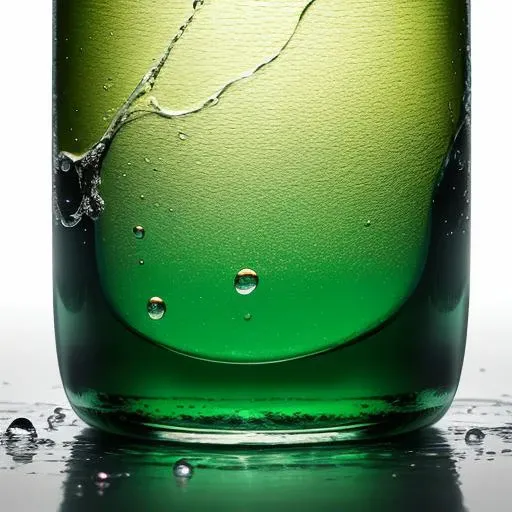 ((masterpiece)),((bestquality)),8k,high detailed,ultra-detailed,photography,award winning,documentary,realistic,crystal clear,8K UHD,high detail,ultrarealistic,cosmetic,green theme,gradient background,gradient,bottle,simple background,liquid,pouring,sparkling,reflection,transparent,shimmering,droplets,texture,reflection,highlights,shadows,macro shot,depth of field,colorful,rich tones,sharp focus,exquisite details,textured surface,smooth edges,subtle highlights,realistic lighting,medium close-up,