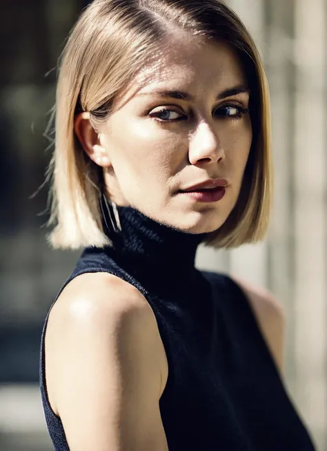 A stunning intricate full color portrait of (sks woman:1), wearing a black turtleneck, epic character composition, by ilya kuvshinov, alessio albi, nina masic, sharp focus, natural lighting, subsurface scattering, f2, 35mm, film grain, <lora:locon_jenniferholland_v1_from_v1_64_32:1.25>