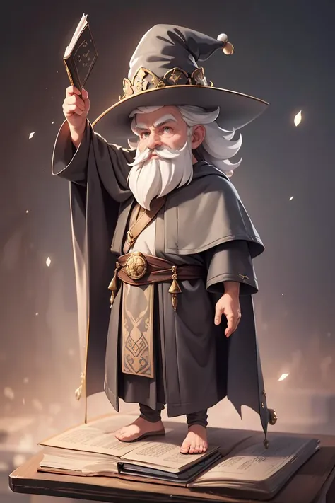 ((best quality)),((masterpiece)),(detailed),(full body:1.1),1old man,chibi,solo,male focus,wizard hat,wizard,robe,open book,facial hair,arm behind back,holding book,mustache,holding,beard,white hair,full body,standing,fantastical scenes,scenery,<lora:GoodHands-vanilla:1>,