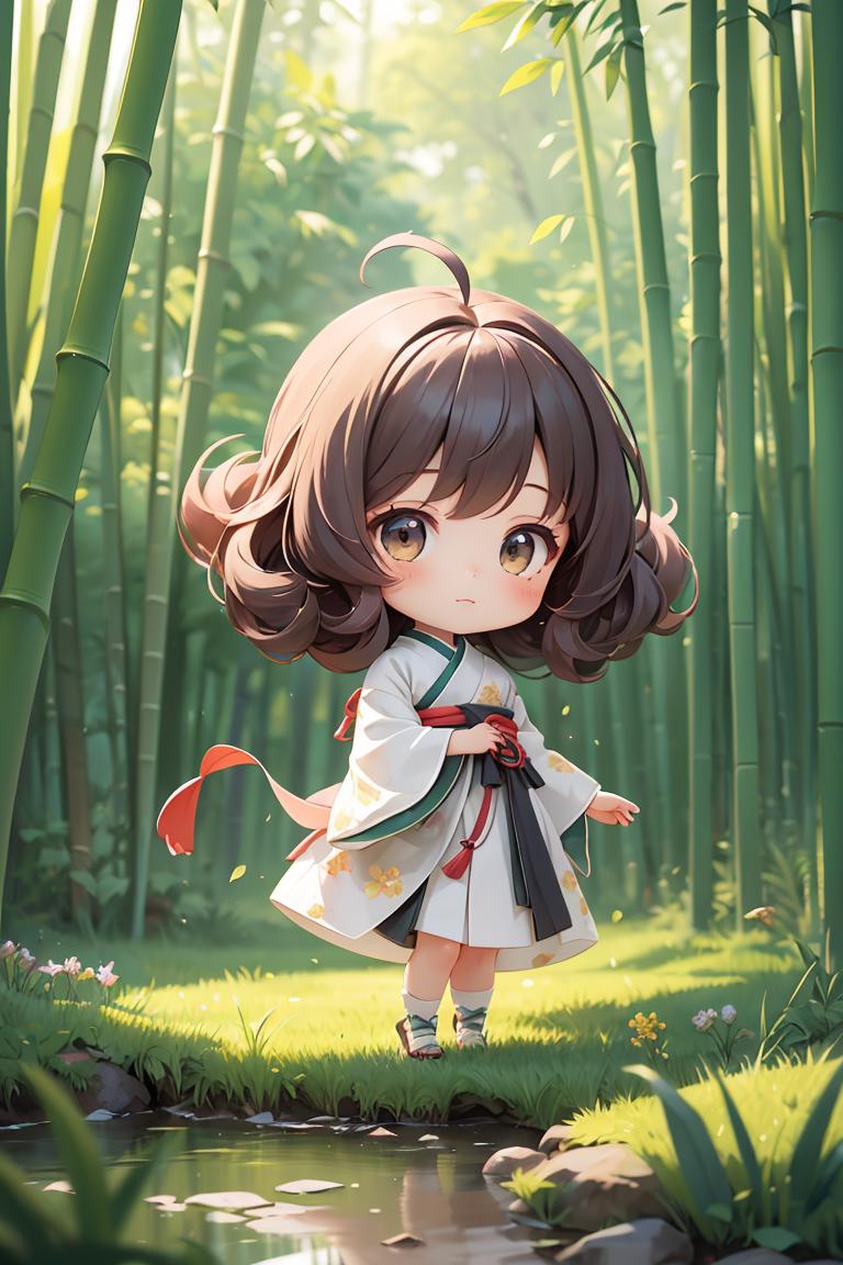 A girl in a white dress standing in a bamboo forest - SeaArt AI