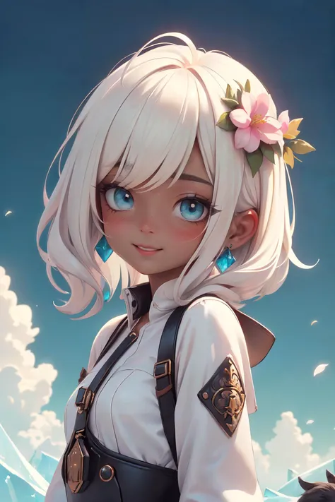 glamour 2D cute style children's illustration of a (chibi:1.2) cute girl, (blush, evil smiling, beautiful detailed ice-blue eyes, detailed lips, eye shadow, detailed face), (8k, RAW photo, best quality, depth of field, ultra high res:1.2), (vibrant colors, absurdres, intricate, photorealistic, masterpiece, ultra-detailed:1.3, cinematic lighting, front lighting), shot at eye level, (photographed on a Canon 5D Mark II with Canon MPE65 lens, 1/125th, f/13, ISO 100), outdoor, modelstyle photography setting, (Build a breathtaking, highly detailed work of art, Guardian of nature, adorned with floral wreaths and surrounded by animals, Seductress, Tall, Slim, Triangular Face, Dark Skin, Platinum Blonde Hair, Green Eyes, Narrow Nose, Thin Lips, Receding Chin, Long Hair, Thick Hair, Wavy Layered Bob, small breasts, Cuff earrings, lavender cream lipstick, Hard-Edge Painting, emotional, Anime), <lora:envy_betterhands_beta2:1>, <lora:lykon_samYangStyle_offset:0.6>,