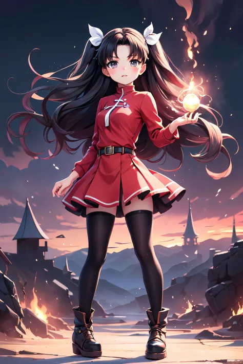 1girl,tohsaka rin \(fate/extra\),serious expression,fullbody shot,magic scenery,(Best Quality:1.2),HDR,4k,Detailed,intricate,dynamic colors,colorful,dynamic lighting,, (sharp focus,absurdres,high quality,masterpiece,highres,best quality:1.5), (masterpiece,High quality,best quality:1.5),sharp focus,(extremely intricate,Highly detailed:1.2),(Dynamic lighting),(detailed scenery, epic scenery),(official style, official art, official wallpaper,),<lora:more_details:0.4>,