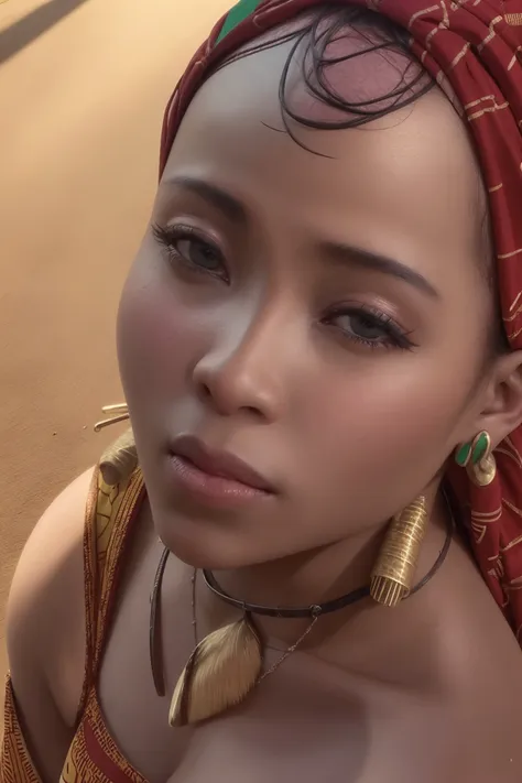 masterpiece, best quality, ultra high res, (photorealistic:1.8), unreal_engine, photograph, realistic_skin_texture, (Central African woman:1.8), solo, ultra face detailed, outdoors