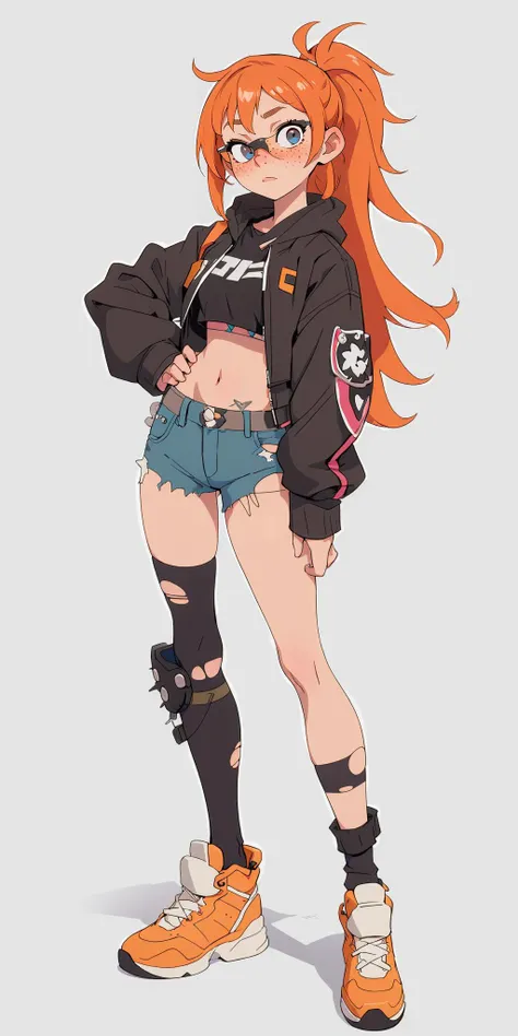 (masterpiece, best quality), 1girl, punk, torn legwear, freckles, sunglasses,