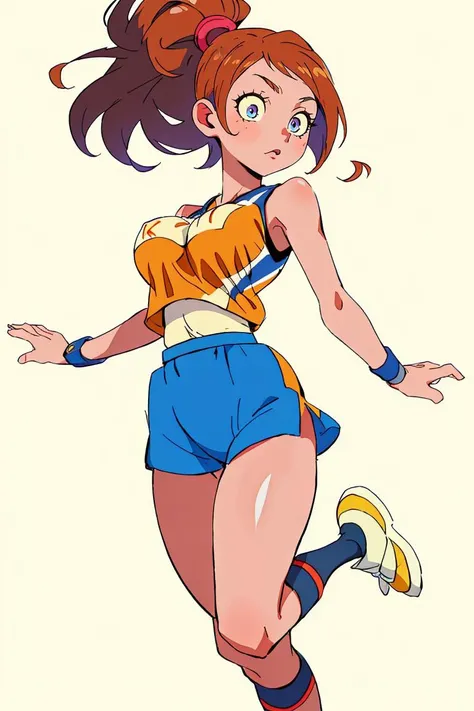 a young girl volleyball player uniform small and short tanktop ((jump)), (bouncing big breasts) ,(masterpiece:1.2) (photorealistic:1.2)  (best quality) (detailed skin:1.3) (intricate details) (8k) (detailed eyes) (sharp focus), <lora:bouncing_breasts:1> bouncing breasts,