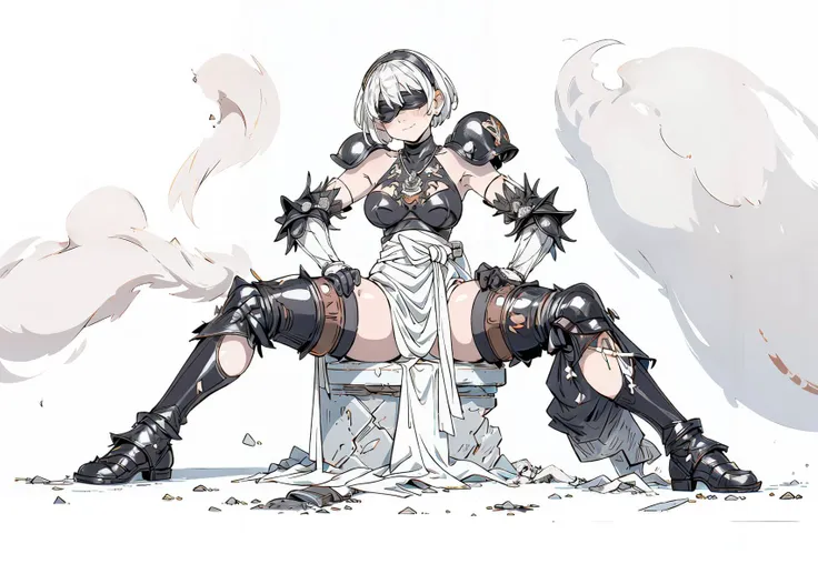 masterpiece, best quality, highres, best quality, the greatest details, 8k, UHD, HD, 1girl, ((lineart)), side lighting, wallpaper, sitting, heavy armor, ((ruins))
<lora:animeoutlineV4_16:1.2>, <lora:y2b_v2-1:0.7>, <lora:add_detail:1>,
(Photo up to the waist, up to the waist:1.2), hm2b, (black blindfold:1.2), White hair, Short hair, warhammer 40k, space marine, (black metal armor), dirty bloody armor, knight, necklace, extreme detailed pattern, bakcpack, ((adepta sororitas)), belt, Closed mouth, slight smile,
Gorgeous lips, Average breasts, mature female