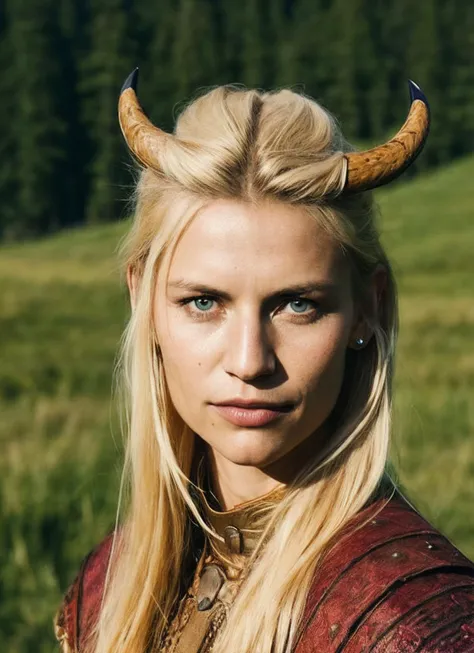 A stunning intricate full color portrait of (35 years old sks woman:1) as (viking warrior), (barbarian), epic character composition, by ilya kuvshinov, alessio albi, nina masic, sharp focus, natural lighting, subsurface scattering, f2, 35mm, film grain, <lora:locon_claire_v1_from_v1_64_32:1.3>