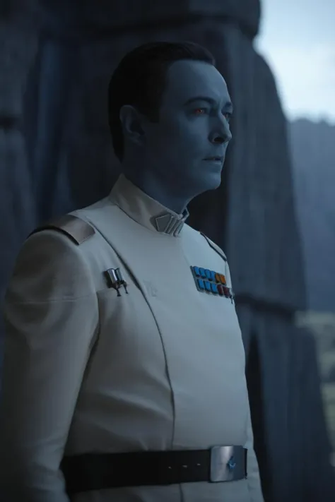 cinematic film still thrawn tumbling, scowl at oceanfront mansion <lora:Grand_Admiral_Thrawn_XL:0.75> . shallow depth of field, vignette, highly detailed, high budget Hollywood movie by ava duvernay, bokeh, cinemascope, moody, epic, gorgeous, film grain, grainy