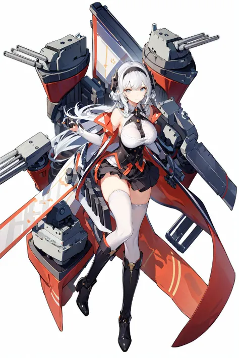 [(white background:1.5)::5], (imid shot:0.95), (full body:1.25), Dynamic angle, (falt color:1.3),colorful
rigging, machinery, cannon,turret, 
1girl, solo, large breast,
 <lora:azur lane_20230619144714-000018:0.8>