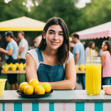 a photo of gina valentina, ohwx, a woman at a lemonade stand, best quality, <lora:ginavalentina_SDXL:0.9>