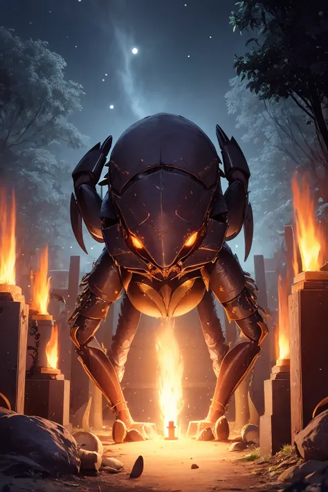 <lora:zerg-basic:.4> 1girl, humanoid mature woman zerg crab, in a graveyard, crypt, headstones, night, stars, full body, high detail, sharp focus