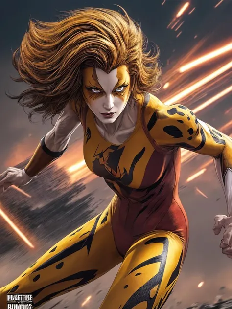 comic (best quality:1.33), (masterpiece:1.42), (detailed:1.15), perfect orange tiger eyes, dynamic, <lora:quiron_Cheetara_v3_lora:1.07> , CheetaraQuiron character runnig fast, movement effect superspeed, speed lines, light trails with motion blur effect, dynamic movement, deserted scene, explosions, fog, lightning, Doomsday, leotard, upper body, abs, muscle legs, . graphic illustration, comic art, graphic novel art, vibrant, highly detailed
