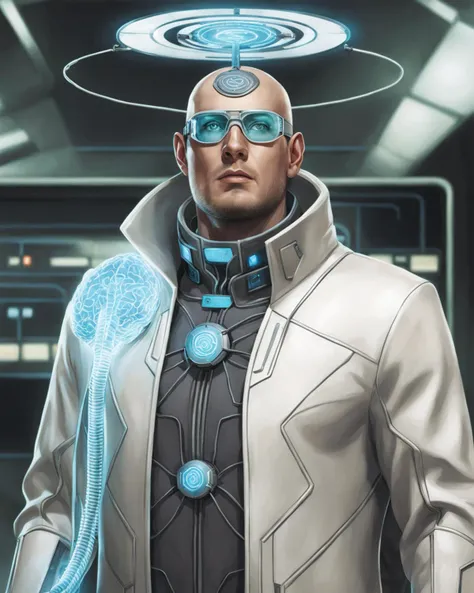 cyberfuture, (a futuristic netrunner man, with a brain interface, wires coming from his body ), cyberpunk robes, sci-fi skin, (masterpiece:1.3), (best quality:1.4), intricate, highly detailed:1.1, by amy judd and brooke didonato, sharp focus, natural lighting, subsurface scattering, f2, 35mm, film grain,(photorealistic:1. 4),(8k, RAW photo:1. 2), (best quality:1. 4),(ultra highres:1. 2) <lora:cyberfuture:.6>
