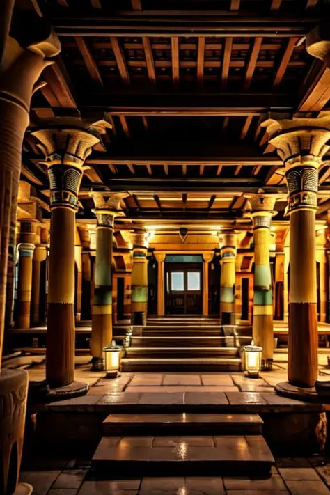 (otherworldly, otherworldly atmosphere, otherworldly appearance), highly insanely detailed, masterpiece, top quality, best quality, highres, 4k, 8k, RAW photo, ((ancient egyptian theme:1.2)), vivid colors, <lora:ZHANG_20240205213318-000020:0.7>, Homestay, Resort, Guest House, (fantasy world)