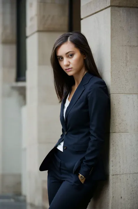 A stunning intricate full color portrait of a 28 year old woman, business suit, Wall Street movie set, epic character composition,by ilya kuvshinov, alessio albi, nina masic,sharp focus, subsurface scattering, f2, 35mm,natural lighting, film grain <lora:ShrimaMalati:1>