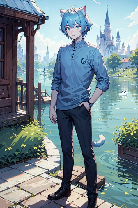 sima, blue skin color, cat ears, boy, man, standing, thoughtful pose, frozen lakeside,
(masterpiece,detailed,highres), <lora:Sima_0.21:0.6>