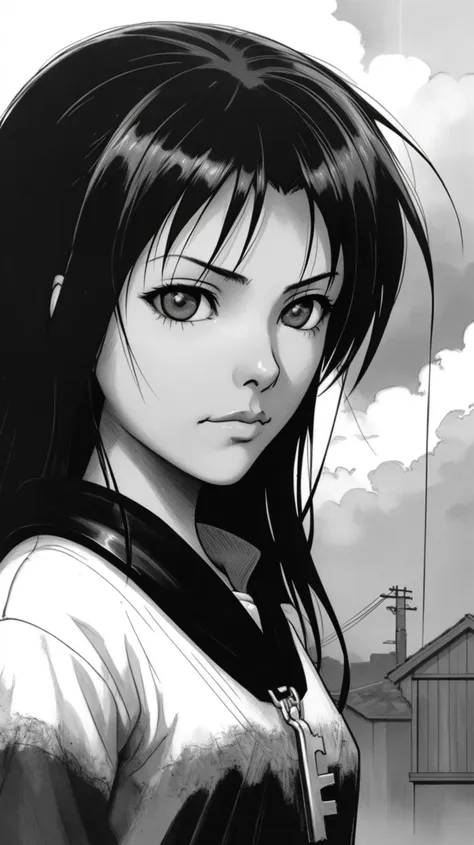 masterpiece, best quality, film grain, (monochrome:1.1), greyscale, 
portrait of cute girl, cloudy sky background lush landscape illustration concept art anime key visual trending pixiv fanbox by wlop and greg rutkowski and makoto shinkai and studio ghibli
<lyco:40010 1-GO (Shimanto Shisakugata) [v1.0] by xikim:1.0>