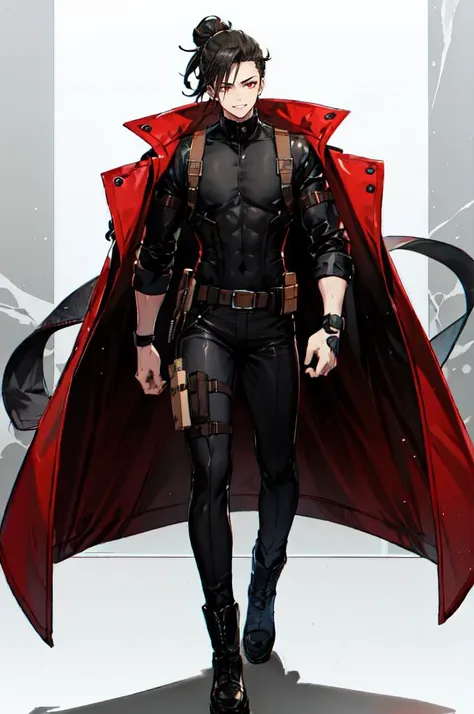 A man in a red coat and black pants holding a gun - SeaArt AI