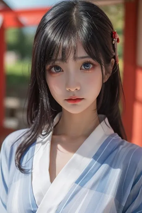 (best quality, masterpiece:1.2), (realistic:1.3), high resolution,(ultra-detailed background, detailed background), bokeh,(symmetrical clear eyes:1.3),an extremely cute and beautiful girl,highly detailed beautiful face,black eyes,beautiful hair,((colorful japanese yukata)),1girl, solo,dynamic angle,cowboy shot,<lora:wendy:0.8>