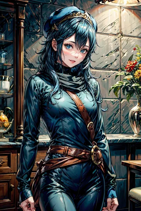 ((masterpiece)), (looking at viewer:1.1), (cowboy_shot:1.2), dining room, day
BREAK
1girl, blue_hair, [long_hair|short_hair], tiara, <lora:EPfeLucina:0.8>, EPfeLucina, happy, smile,
BREAK
 orange sweater, pom-pom pants, beret