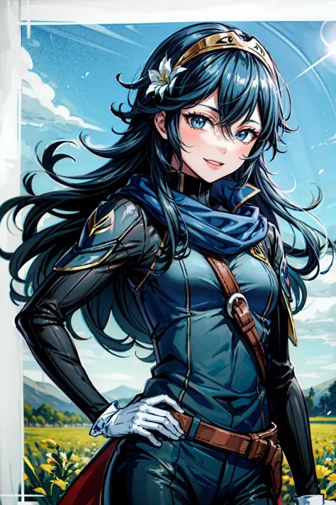 ((masterpiece)), (looking at viewer:1.1), (cowboy_shot:1.2),
BREAK
1girl, <lora:EPfeLucina:0.6>, EPfeLucina, lucina_\(fire_emblem\),  happy, smile, 
BREAK
outside border, flower field, flowers, dusk, pray hand on hip, buruma, platform sandals, squinting