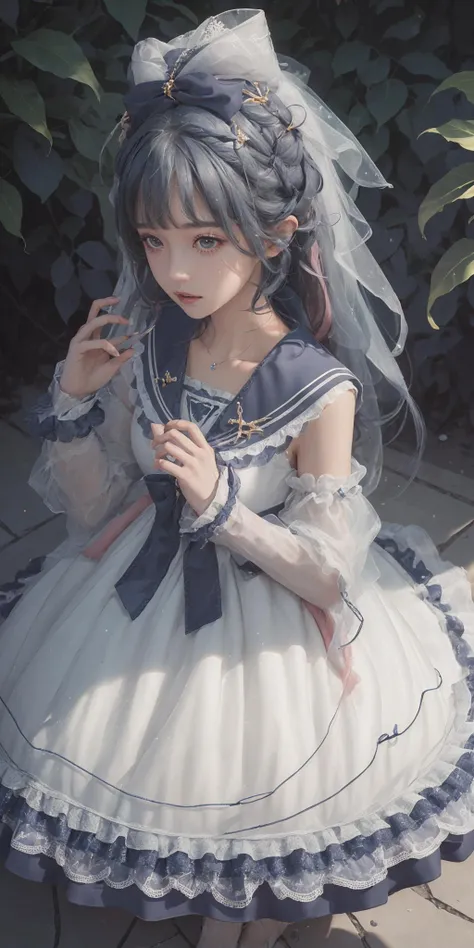 best quality, ultra high res, (photorealistic:1.4), masterpiece, highres, original, extremely detailed wallpaper, 1girl, solo, (<lora:Dress No.11 V2.4 qhxc-000008:1>, qhxc,qhxc \(manaka nemu\)), full body,