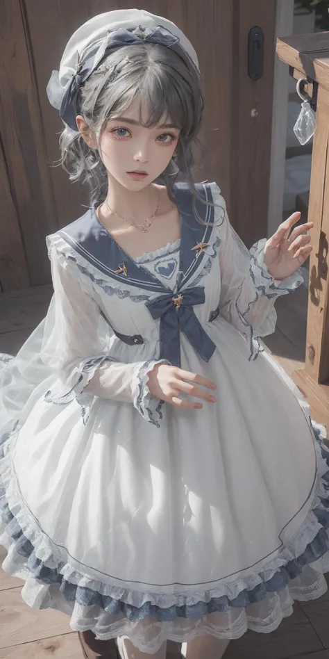 best quality, ultra high res, (photorealistic:1.4), masterpiece, highres, original, extremely detailed wallpaper, 1girl, solo, (<lora:Dress No.11 V2.4 qhxc-000008:1>, qhxc,qhxc \(manaka nemu\)), full body,