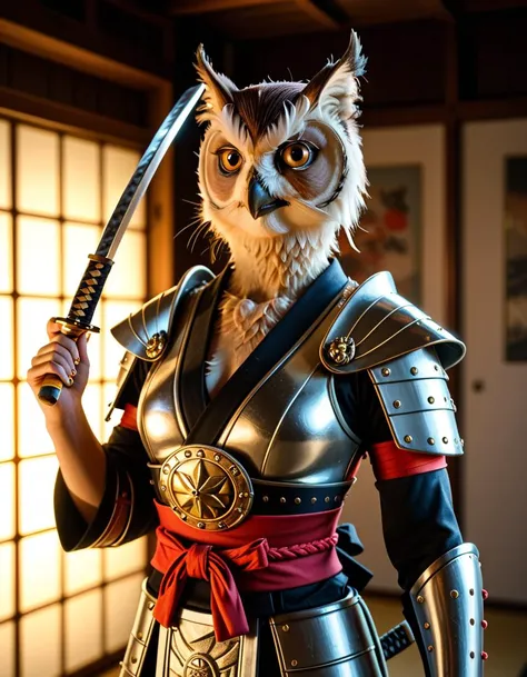 inkpunk, anthropomorphic Siamese owl Samurai, (samurai armor:1.2), Japanese painting style, holding a katana, cinematic lighting, golden ratio, perfect composition, elegant, no crop, 4k, sharp focus, masterpiece, backlight, cinematic, highly detailed, extremely colorful, vibrant, dark, moody lighting. owl Samourai,Masterpiece,best quality,hi res,8k,hi res,8k,award winning,(sharp focus, intricate, highly detailed),