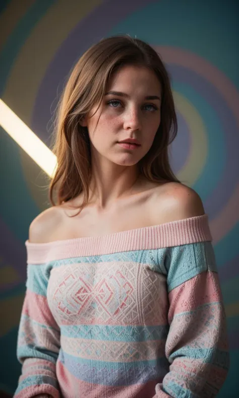 score_9, score_8_up, score_7_up, score_6_up, score_5_up, score_4_up, realistic, photo, raw lighting, detailed face eyes and skin,BREAK, 1girl, mysterious girl with freckles, an exotic girl in off-shoulder sweater, fading backlit background, pastel colors, alluring goddess, amazing depth, double exposure, surreal, geometric patterns, intricately detailed, bokeh, perfect balanced, deep fine borders, artistic photorealism, smooth